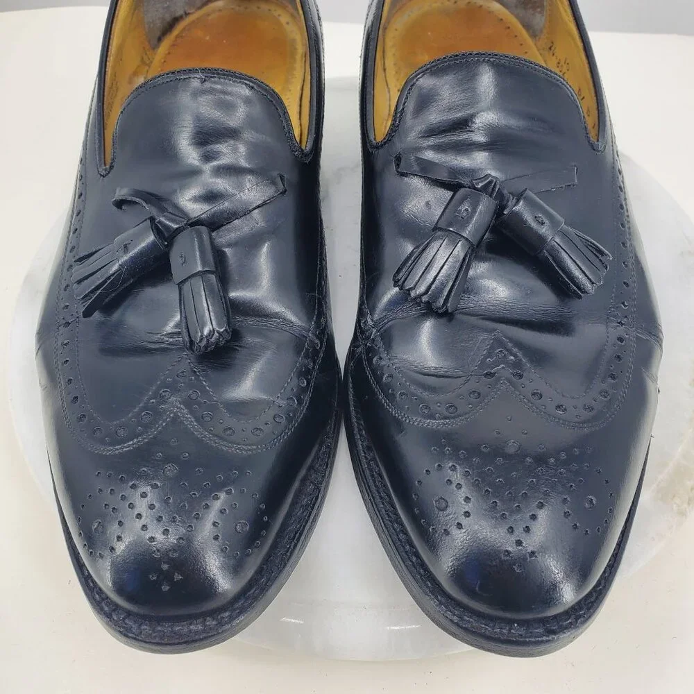 Johnston & Murphy Black Leather Slip On Men's Tassel Wingtip Dress Shoes Size 10